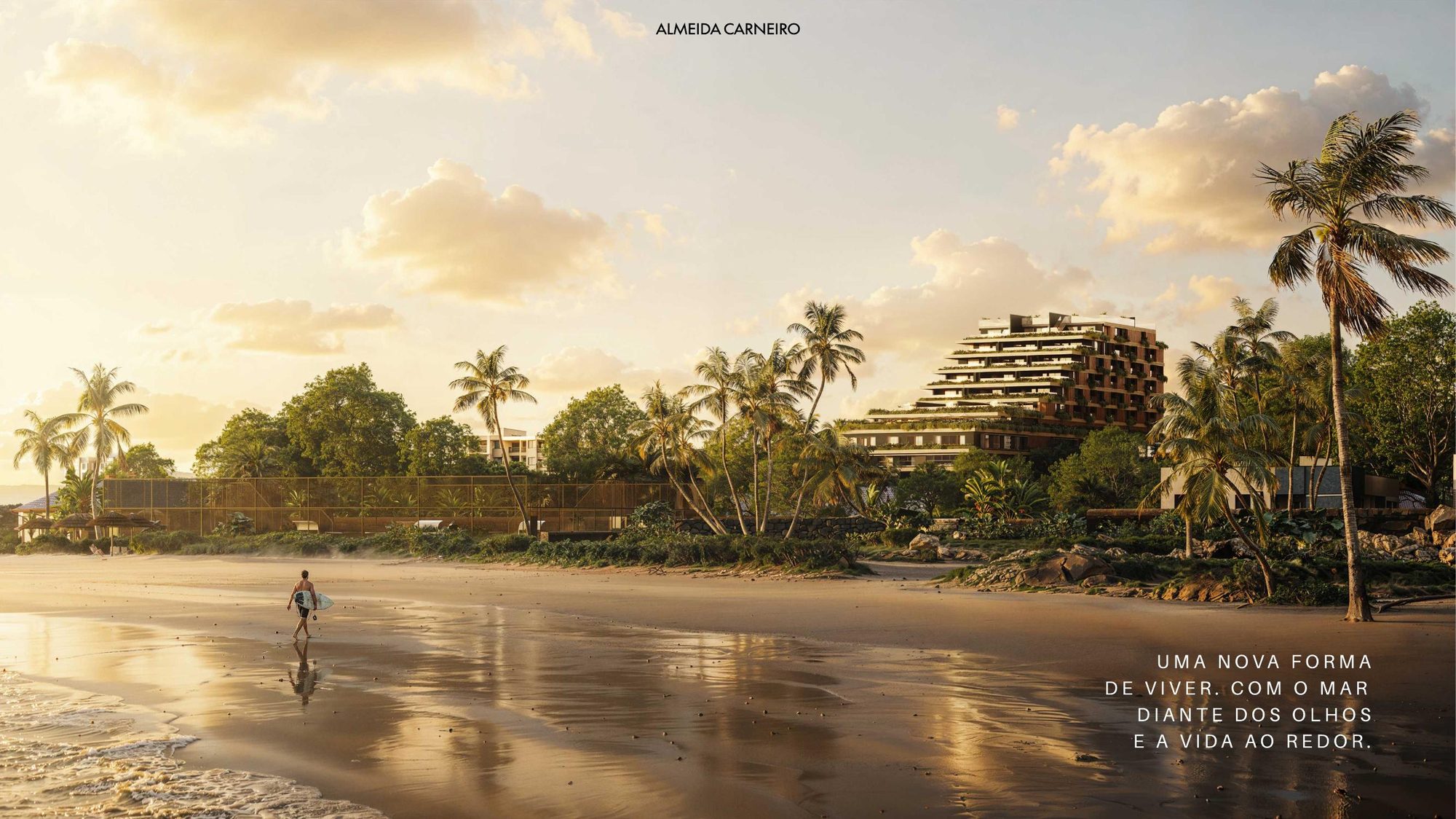 Almeida Carneiro Boulevard visto da praia ao entardecer