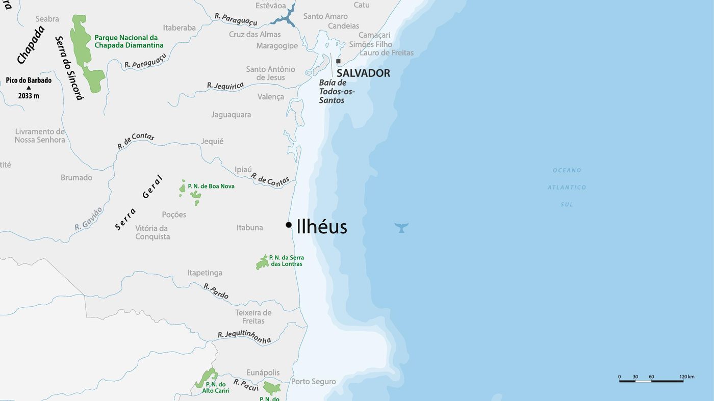 Mapa da região de Ilhéus, Bahia