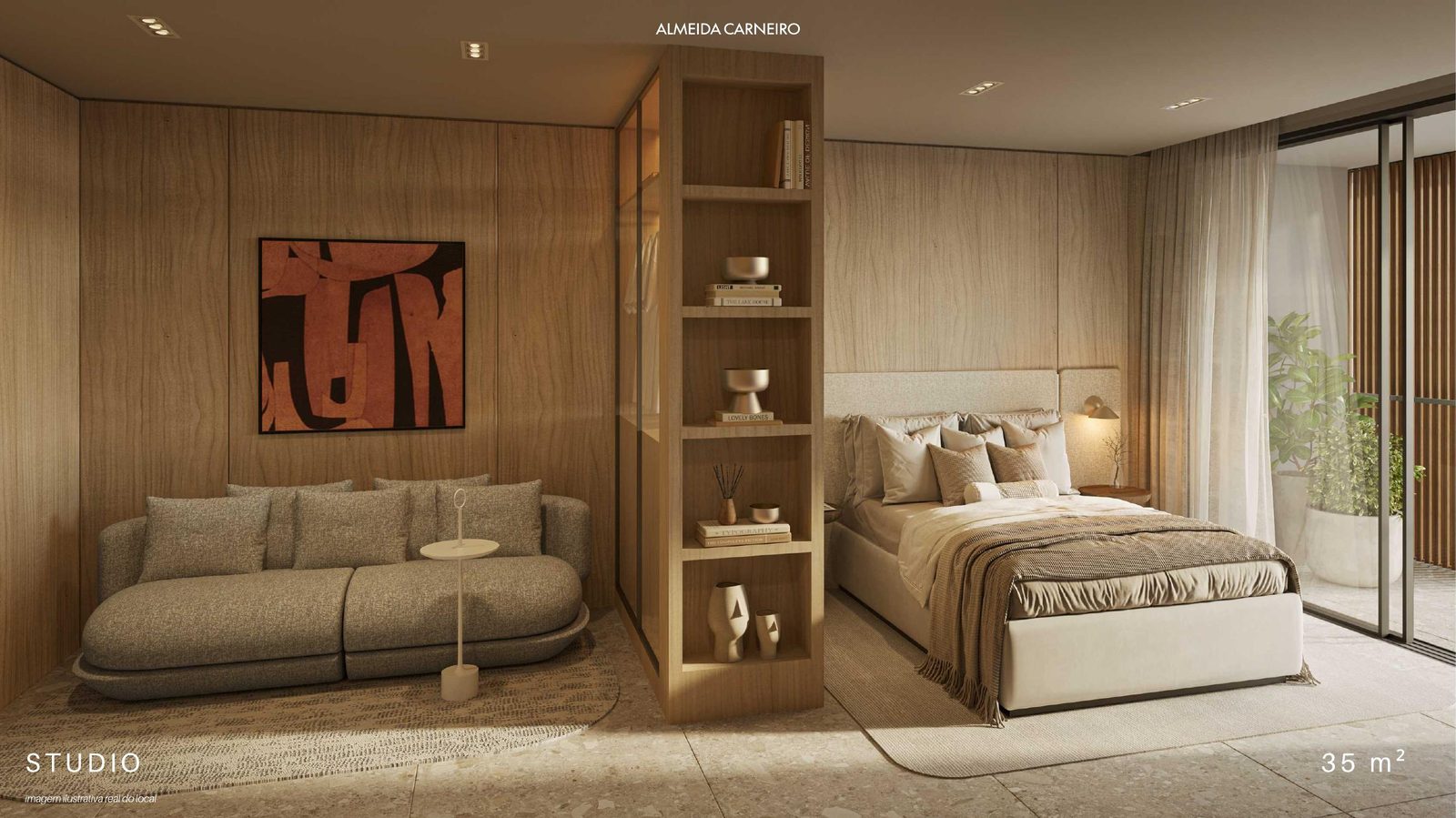 Interior do studio de 35m² — Almeida Carneiro Boulevard